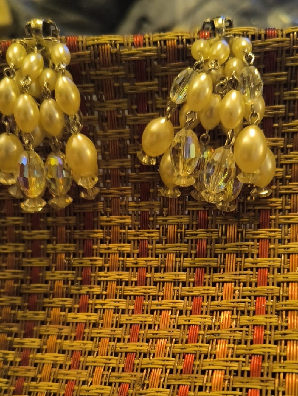 Laguna B Gold Pearl and Crystal Cluster Drop Clip-On Earrings